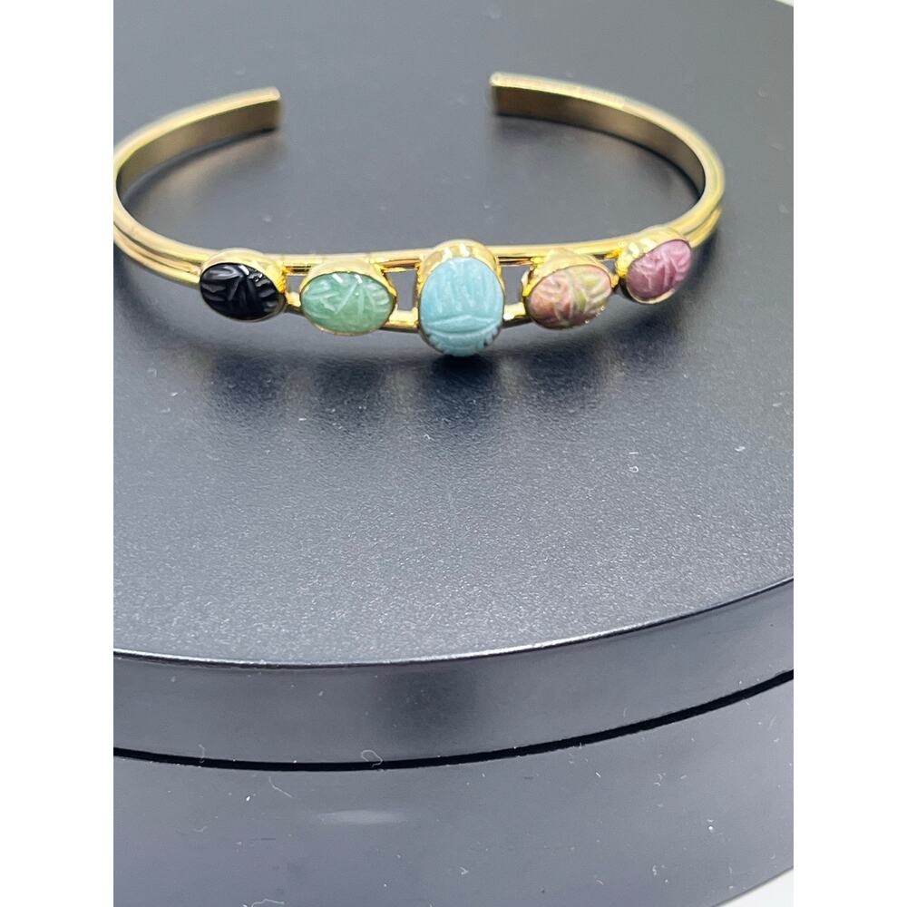Scarab Gemstone‎ Five Insect Beetle
Agate Onyx chalcedony Cuff bracelet - Picture 3 of 8